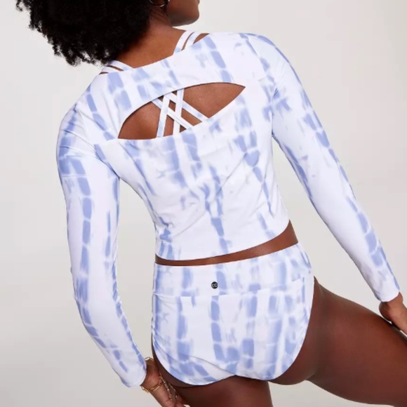 CALIA Swim Cropped Long-Sleeve Rashguard Black / White Floral (Size M) - Picture 8 of 8